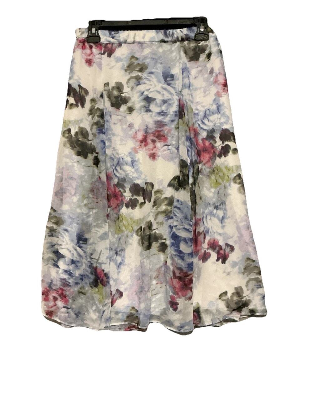 Vintage Covington Multicolor Floral Skirt SZ L Stretch Band Waist Sheer Layers